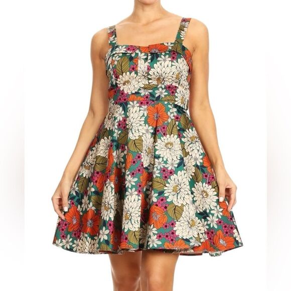 Lxia Green Multi Colored Floral Mini Dress - Picture 1 of 8